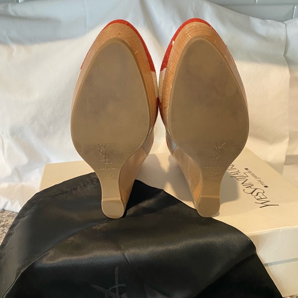 Yves Saint Laurent Poppy Print Canvas Maryna Cork Wedges - Picture 7 of 8